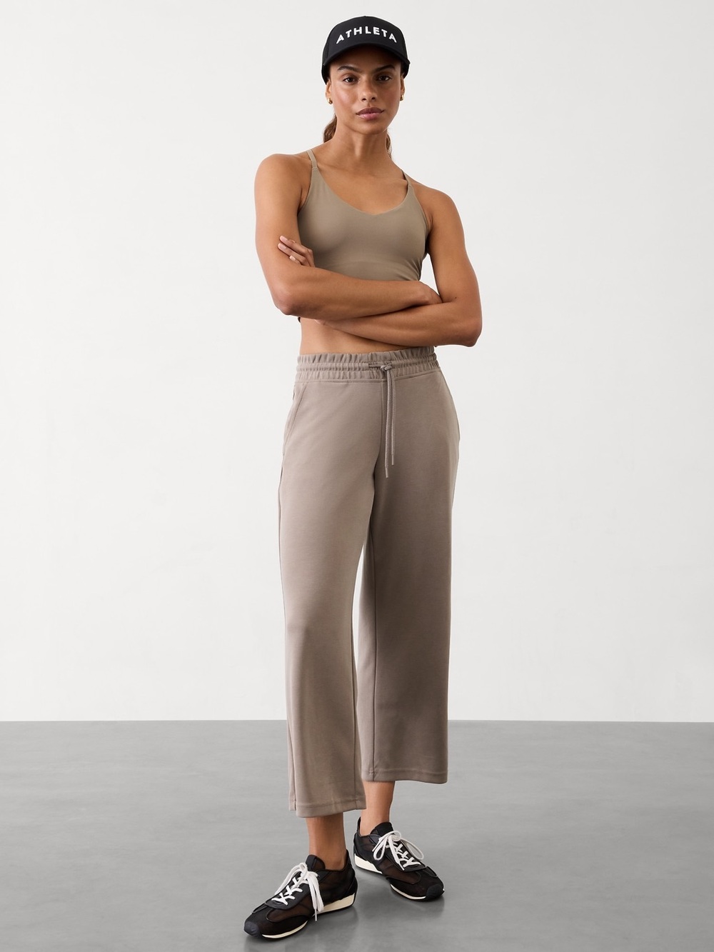 Athleta Seasoft Straight Crop Pants XL Tall Taupe Drawstring